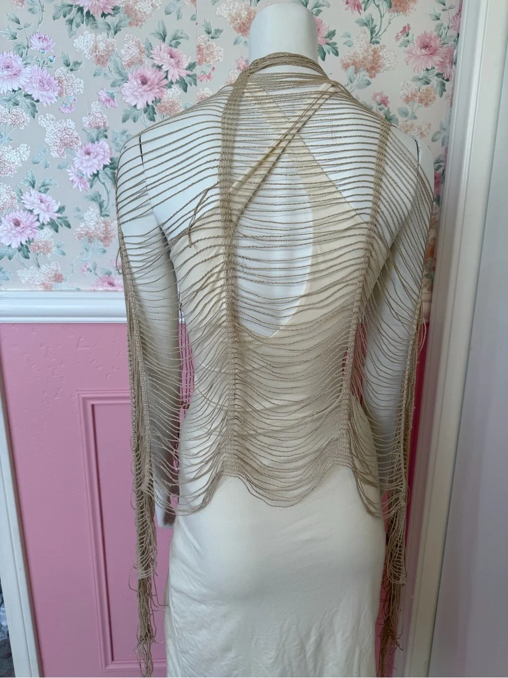 Scarf Lightweight Beige Fringe Shawl - Neutral Layering Piece
